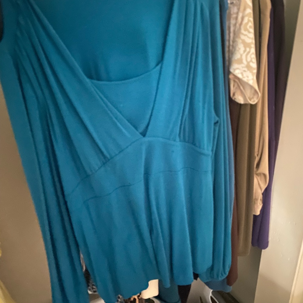 Teal V-Neck Draped Long Sleeve Top